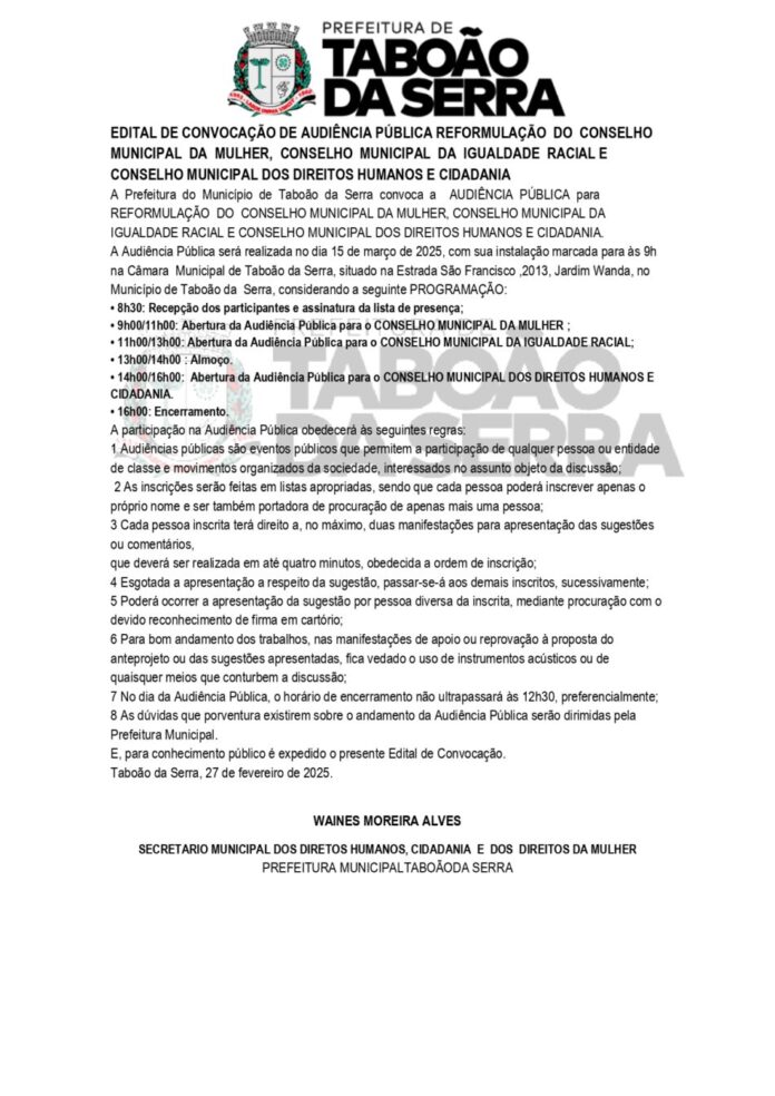 EDITAL DE CONVOCAÇÃO DE AUDIÊNCIA PÚBLICA REFORMULAÇÃO DO CONSELHO MUNICIPAL DA MULHER_page-0001 (1)
