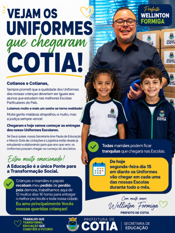 Prefeitura de Cotia Inicia Entrega de Uniformes Escolares Prefeitura de Cotia Inicia Entrega de Uniformes Escolares