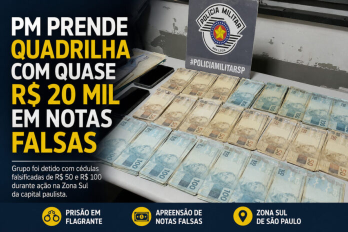 A rápida atuação de equipes da Polícia Militar do Estado de São Paulo resultou na desarticulação de uma quadrilha especializada na inserção de moedas falsificadas no comércio local. A ação, realizada na última quarta-feira (15), ocorreu na região do Morumbi, na Zona Sul da capital paulista, e culminou na prisão em flagrante de cinco pessoas e na apreensão de quase R$ 20 mil em cédulas falsas.Além do montante em dinheiro falsificado, os policiais militares recuperaram diversas mercadorias que haviam sido adquiridas de forma fraudulenta pelos suspeitos junto a comerciantes da região.Denúncia de Vítima e Cerco PolicialA operação teve início logo após uma das vítimas do golpe acionar a Polícia Militar para relatar o crime. De posse das características físicas dos golpistas, policiais militares do 16º Batalhão de Polícia Militar Metropolitano (16º BPM/M) iniciaram um patrulhamento estratégico pela região.O cerco policial resultou na localização e abordagem de parte do grupo na Avenida Doutor Luiz Migliano, em um ponto situado nas proximidades do Posto Policial Portal.Abordagem Inicial: No primeiro momento, três mulheres e um homem foram interceptados e revistados pelas equipes da PM, sendo flagrados com diversas cédulas falsas em sua posse.Identificação do Veículo: No decorrer das diligências no local, as equipes conseguiram rastrear e localizar o veículo utilizado pelo grupo para se deslocar e armazenar as compras.Quinto Suspeito: No interior do automóvel, os policiais detiveram um quinto integrante da quadrilha. Ele transportava outra parte do dinheiro falsificado, além de sacolas com mercadorias variadas que haviam sido compradas minutos antes com o dinheiro ilícito.Transição de Competência: Encaminhamento à Polícia FederalOs cinco envolvidos e todo o material apreendido — incluindo as cédulas, as mercadorias e o veículo — foram inicialmente conduzidos ao 89º Distrito Policial (Portal do Morumbi) para a elaboração do boletim de ocorrência de flagrante.Como o crime de falsificação de moeda atenta contra a fé pública e a União, a ocorrência foi devidamente repassada à Polícia Federal (PF), que ficará responsável pelo prosseguimento do inquérito policial e pela investigação sobre a origem das cédulas apreendidas.Organização de Dados: Ficha Técnica da OcorrênciaPara consolidar as principais informações sobre este flagrante de estelionato e falsificação de moeda na Zona Sul, os dados foram estruturados na tabela abaixo:Parâmetro da AçãoDetalhes do Caso RegistradoData do FlagranteQuarta-feira, 15 de julho de 2026Local da PrisãoAvenida Doutor Luiz Migliano (Morumbi, São Paulo - SP)Batalhão Responsável16º BPM/M (Polícia Militar de SP)Suspeitos Detidos5 pessoas (3 mulheres e 2 homens)Volume ApreendidoQuase R$ 20.000,00 em notas falsificadasDestinação do CasoEncaminhado à Polícia Federal para investigação⚖️ Alerta à População: A circulação de notas falsas costuma se intensificar em polos comerciais movimentados. A orientação das forças de segurança é de que comerciantes e prestadores de serviços sempre verifiquem os elementos de segurança das cédulas de Real (como a marca-d'água, o alto-relevo e o número escondido) e, em caso de suspeita, recusem o recebimento e acionem imediatamente a Polícia Militar via telefone 190.