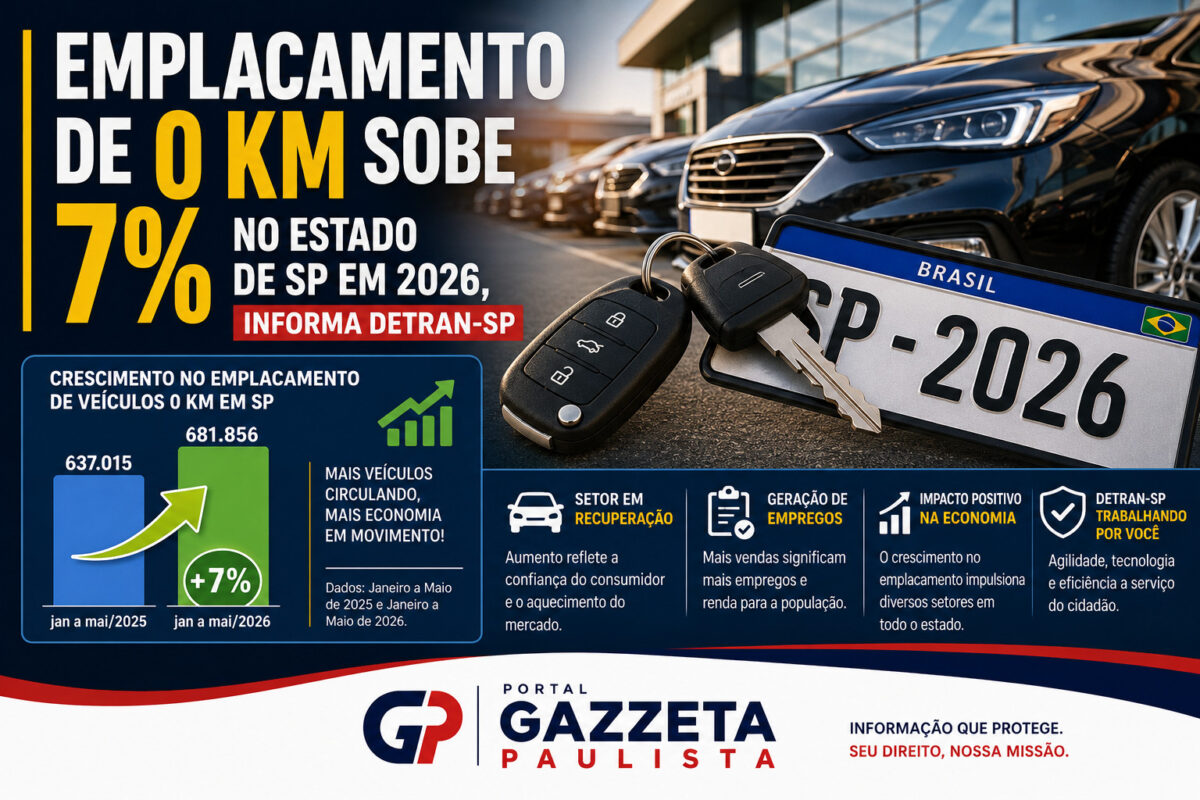 Emplacamento de Veículos 0 km Cresce 7% no Estado de SP em 2026 Emplacamento de Veículos 0 km Cresce 7% no Estado de SP em 2026