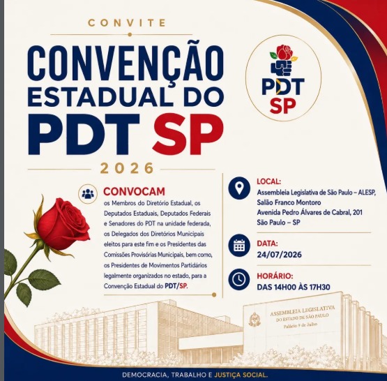 PDT SP Convoca Convenção Estadual 2026 na ALESP para Definir Estratégias Eleitorais PDT SP Convoca Convenção Estadual 2026 na ALESP para Definir Estratégias Eleitorais