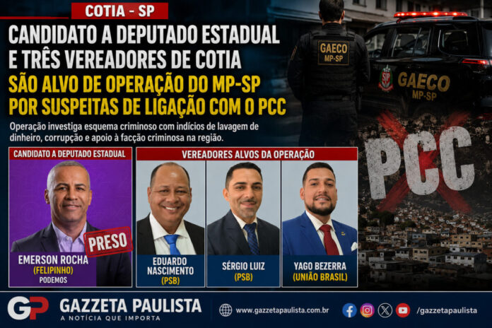 Candidato a deputado estadual Emerson Rocha, conhecido como Felipinho, foi preso; três vereadores e gabinetes da Câmara Municipal de Cotia também são alvos de buscas Candidato a deputado estadual Emerson Rocha, conhecido como Felipinho, foi preso; três vereadores e gabinetes da Câmara Municipal de Cotia também são alvos de buscas