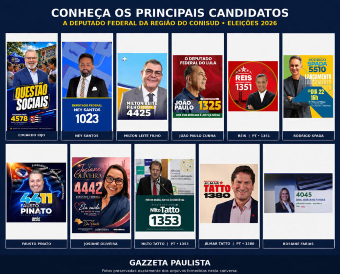 Conheça os principais candidatos a deputado federal apresentados na região do Conisud nas Eleições 2026 Conheça os principais candidatos a deputado federal apresentados na região do Conisud nas Eleições 2026