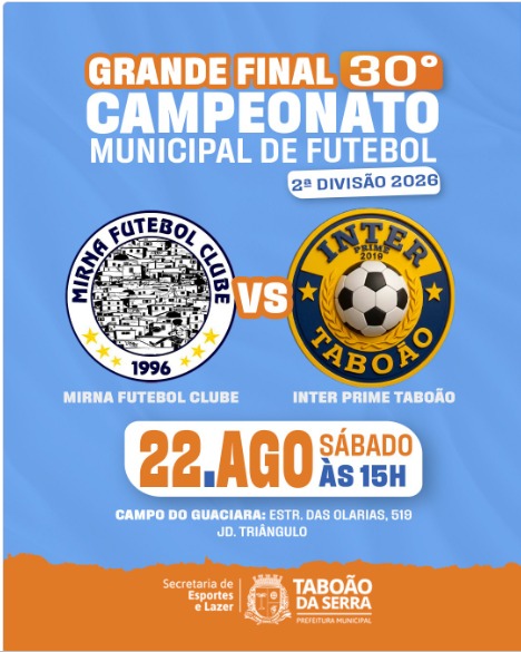 Representante do Morro do Piolho, o Mirna FC encara o Inter Prime Taboão na decisão do 30º Campeonato Municipal no Campo do Guaciara
