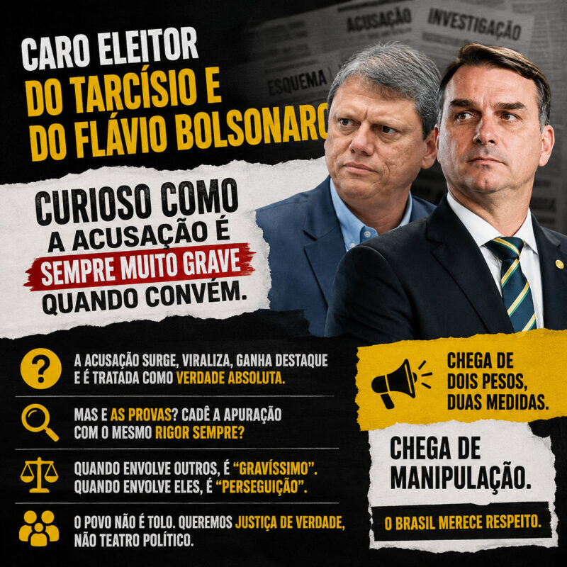 Caro eleitor do Tarcísio e do Flávio Bolsonaro. Caro eleitor do Tarcísio e do Flávio Bolsonaro.