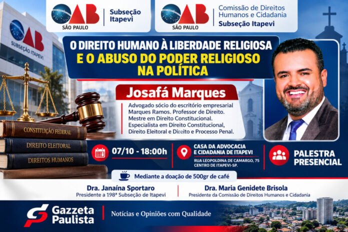 OAB Itapevi promove palestra sobre liberdade religiosa e poder político