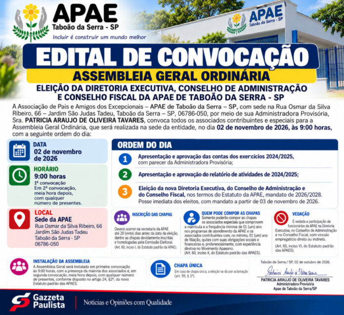 Edital APAE Assembleia Geral Ordinaria