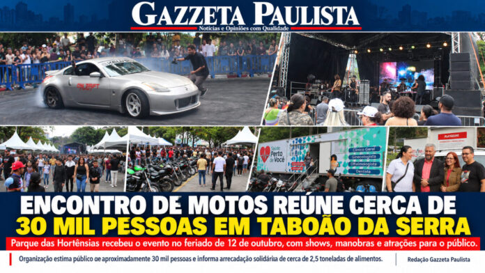 Parque das Hortênsias reúne multidão e arrecada toneladas de alimentos em mega encontro de motos em Taboão