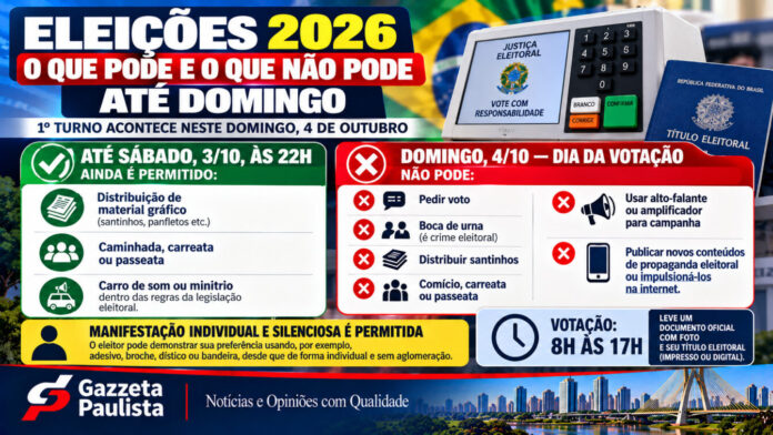 Eleições 2026: saiba o que é permitido e proibido até o dia do voto
