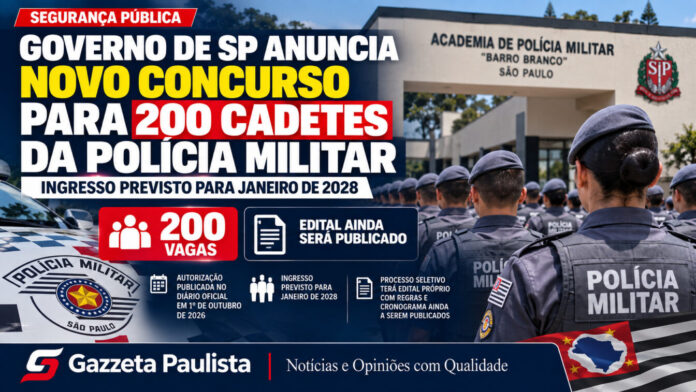 Governo de SP anuncia novo concurso para 200 cadetes da Polícia Militar