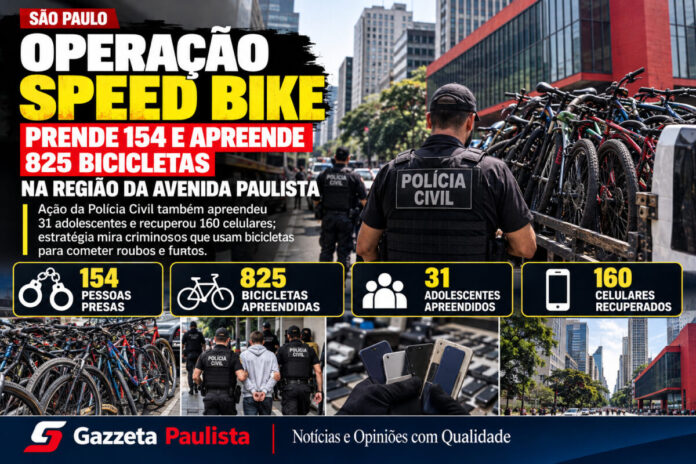 Operação Speed Bike prende 154 pessoas e apreende 825 bicicletas na Avenida Paulista