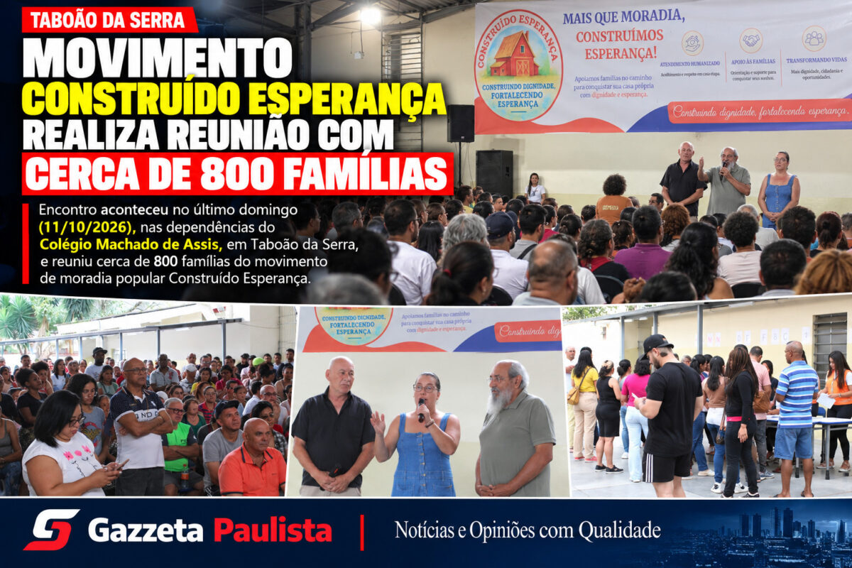 Reunião reúne 800 famílias em Taboão da Serra Movimento "Construindo Esperança" reúne 800 famílias por moradia em Taboão da Serra