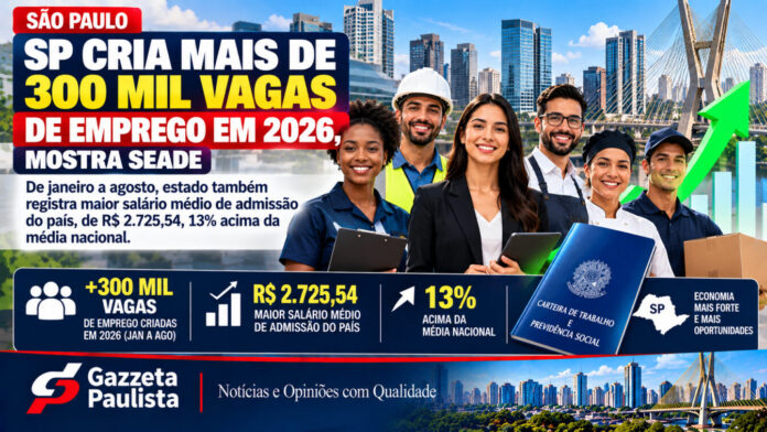 SP cria mais de 300 mil vagas de emprego em 2026, aponta Seade